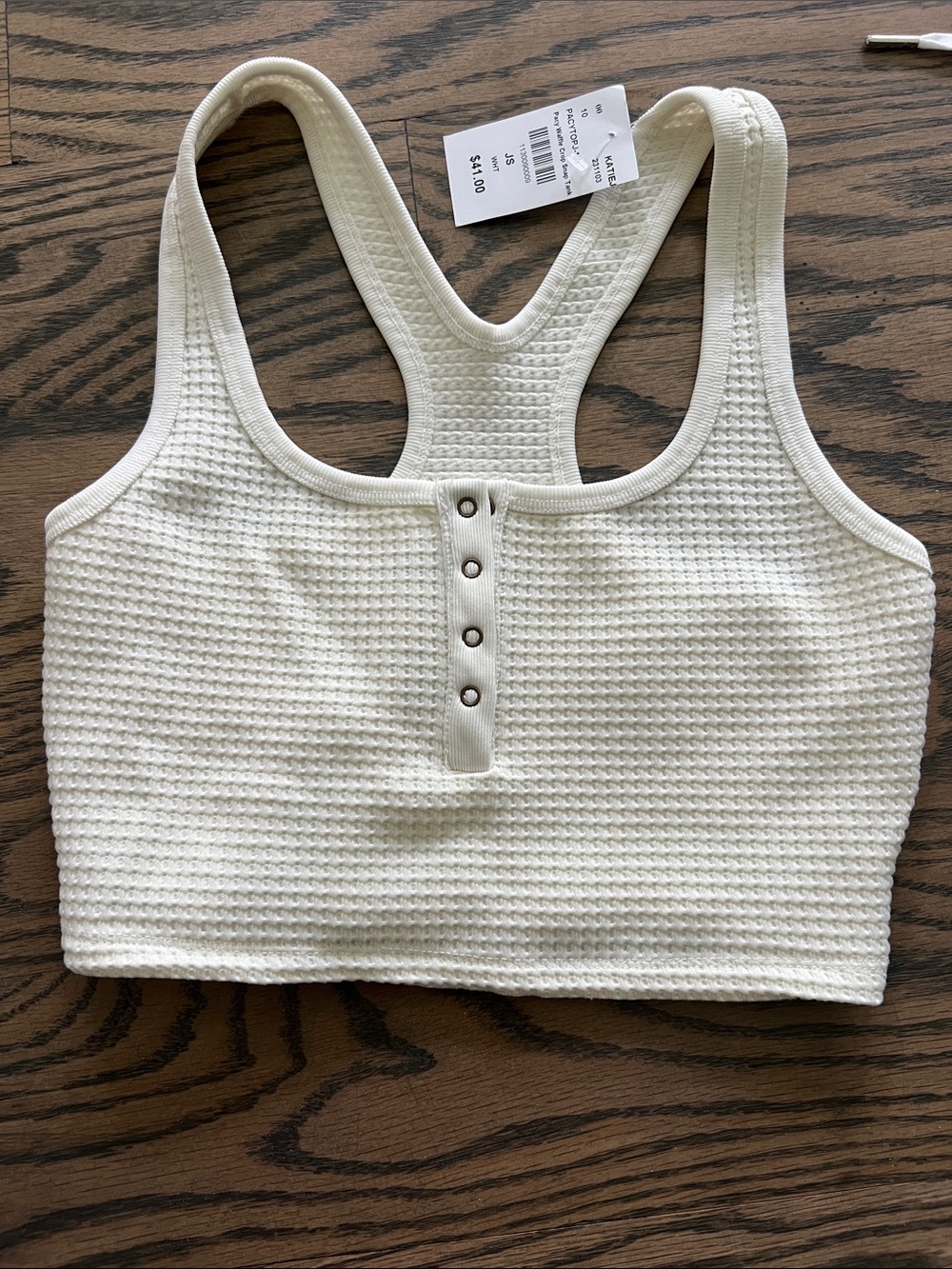 Katie J-NYC Junior Ribbed Waffle Knit Racerback Crop Top - White